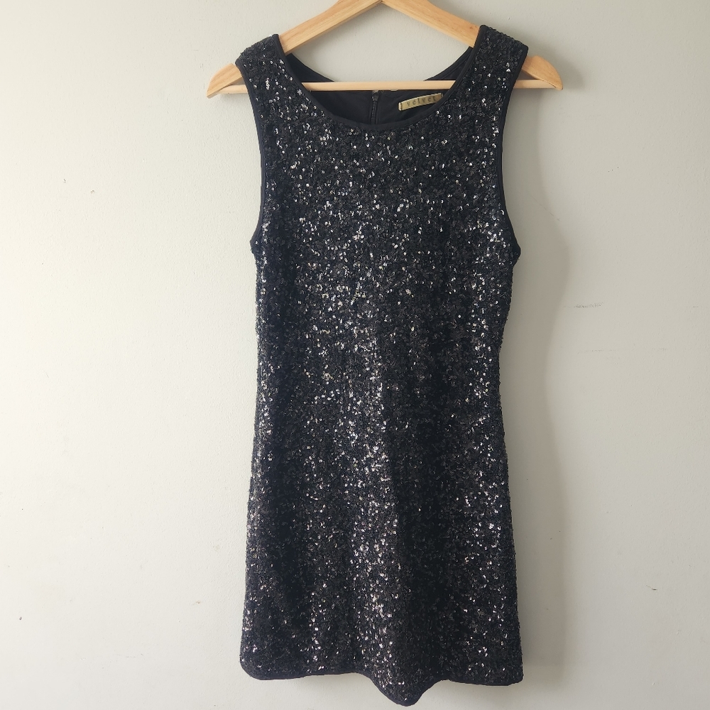 Velvet by Graham Spencer Black Sequin Cocktail Dress Medium